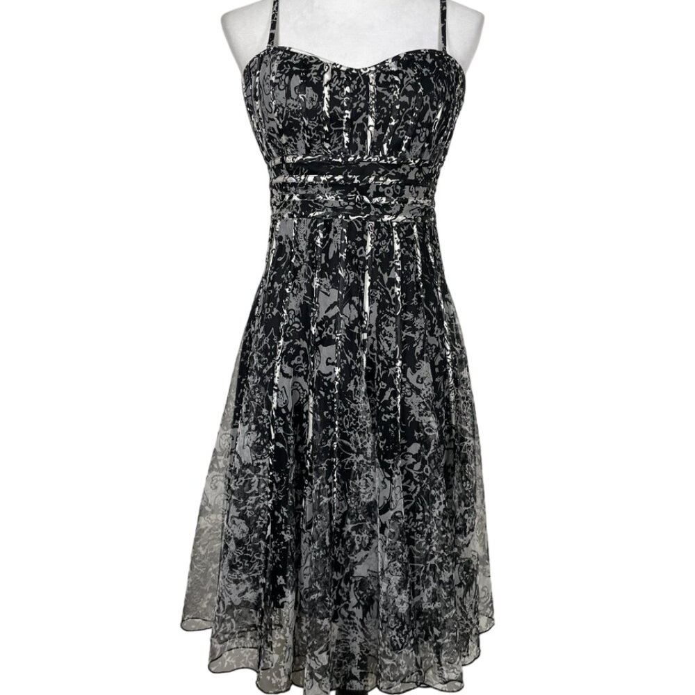 JS Collections Fit & FlareTulle Corset Cocktail Midi Dress Size 8 Black/Gray